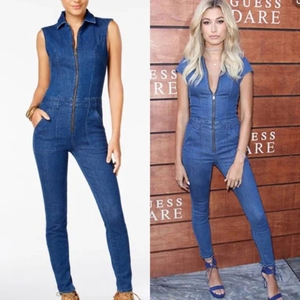 Guess Blue Denim Sleeveless Jumpsuit Size 2